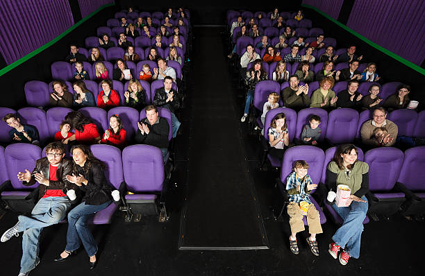 Empty cinema with blank white screen