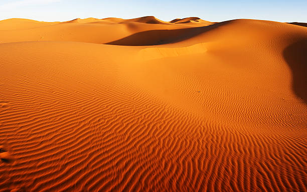 사하라 사막 모래 언덕 against blue sky - landscape desert wave pattern erg chebbi dunes 뉴스 사진 이미지