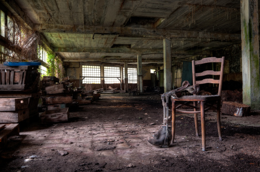 Inside old Orlovka Asylum for the insane in Voronezh Region. Dark creepy abandoned mental hospital.