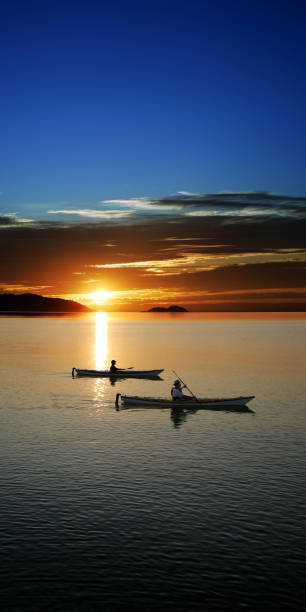 夕暮れの xxxl カヤック - family kayaking kayak canoeing ストックフォトと画像