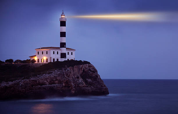 istock Shining Lighthouse on the Cliff by Night 108313316