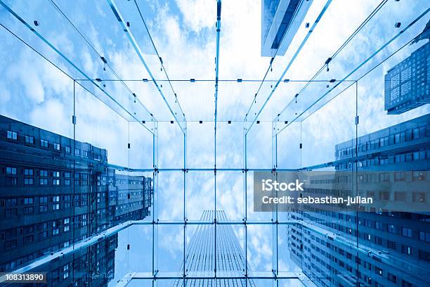 Looking Up Into New York Skyscrapers Stock Photo - Download Image Now - Architecture, Blue, Business