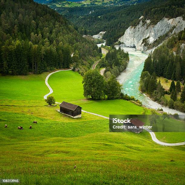 Alpine Pastures Powyżej Wapień Canyon Rheinschlucht W Szwajcarii - zdjęcia stockowe i więcej obrazów Ujęcie z góry