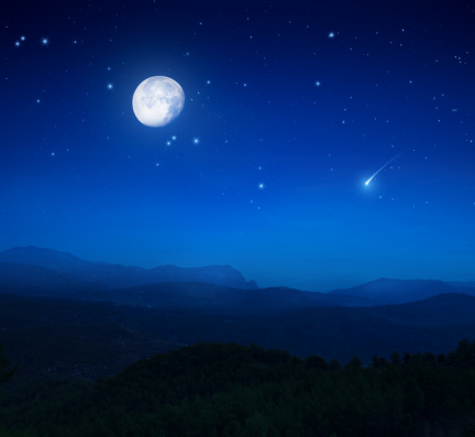 Magic sky background with beautiful moon shining among the stars on the big night sky as a blurred background.3D Render