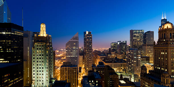 istock Aerial Panoramic View of Downtown Chicago at Dusk (XXXL) 108314042