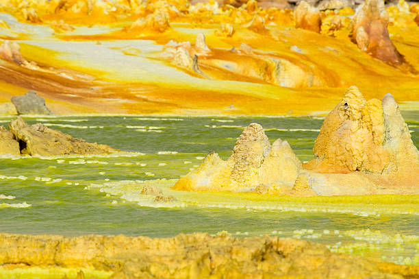 Inside the explosion crater of Dallol volcano, Danakil Depression, Ethiopia  danakil depression stock pictures, royalty-free photos & images