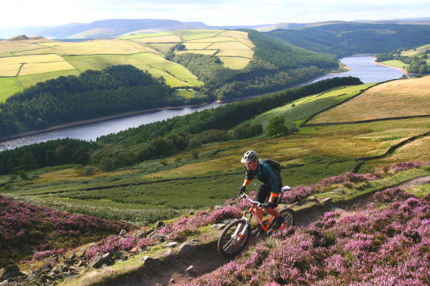 mountainbiken im peak district national park - nationalpark peak district stock-fotos und bilder