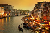 Grand Canal of Venice at twilight with gondola