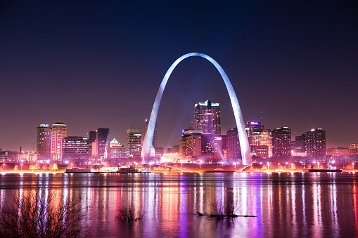 Skyline of St. Louis with Arch by night