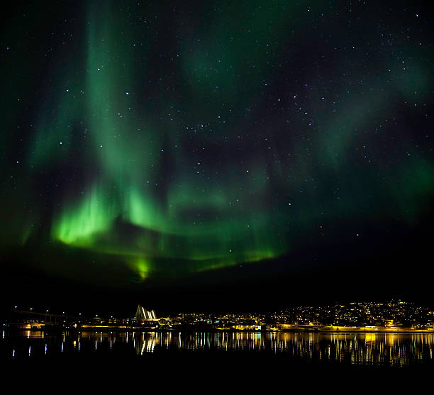 Aurora Borealis above Tromso, Norway stock photo