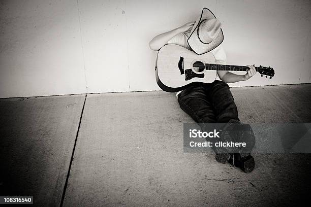 Cowboy Chitarra - Fotografie stock e altre immagini di Bianco e nero - Bianco e nero, Chitarra, Cowboy