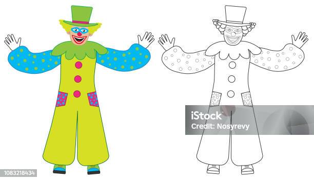 Cheerful Clown Welcomes Colorful And Coloring Book Vector Illustration Stock Illustration - Download Image Now