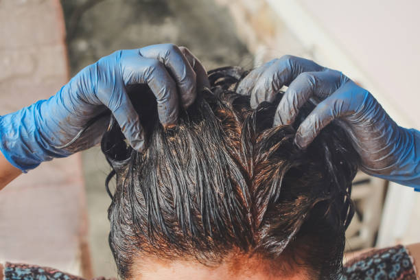 домашние волосы лечение грязью, чтобы решить с седыми волосами. - henna tattoo стоковые фото и изображения