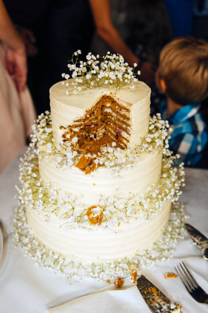 istock wedding cake three floors outside in the evening 1083230716