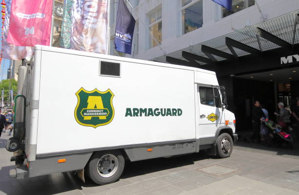 Armaguard truck Australia Melbourne Australia - November 30, 2018: Armaguard truck in Melbourne Australia. Armaguard is used in transporting valuables, large quantities of money. armoured truck stock pictures, royalty-free photos & images