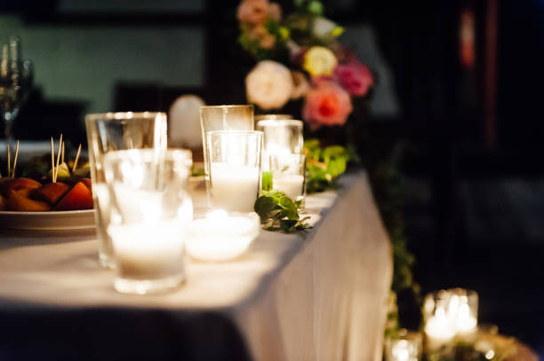 istock Rustic wedding decor on a timber background. Main table setting for bride and groom newlyweds 1083239184