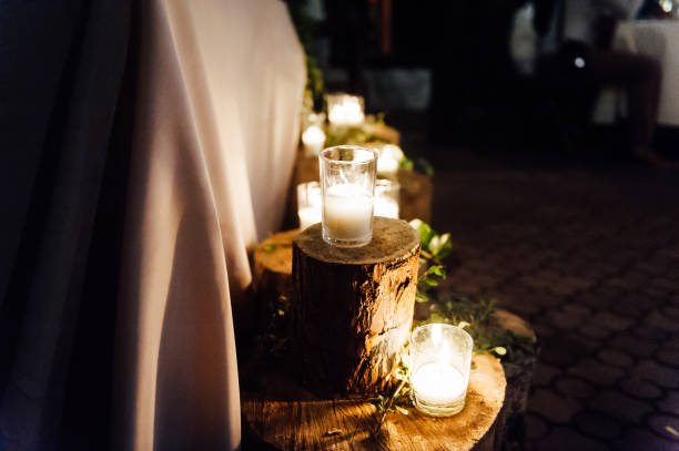 istock Rustic wedding decor on a timber background. Main table setting for bride and groom newlyweds 1083239316