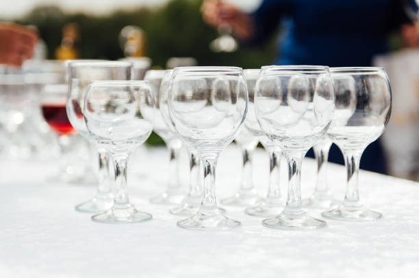 istock Many empty champagne glasses on the table 1083239406