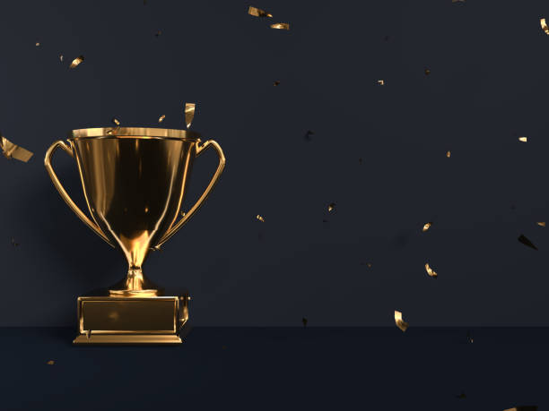 istock Gold Trophy and confetti, win cup prize 1083240020