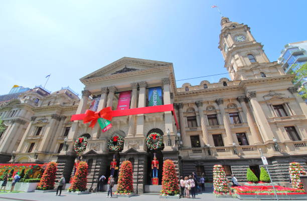 Melbourne Australia - November 30, 2018: Unidentified people visit city hall Christmas decollation in Melbourne Australia