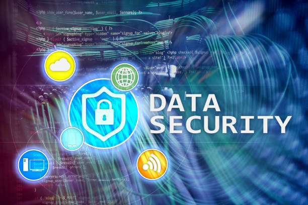 istock Data security, cyber crime prevention, Digital information protection. Lock icons and server room background. 1083248722