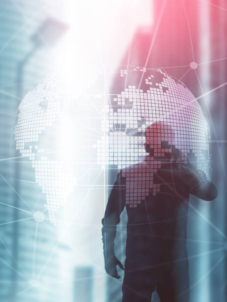 istock 3D Earth hologram on blurred background.Global business and communication concept. Abstract Cover Design Vertical Format. 1083248838