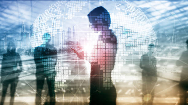 istock 3D Earth hologram on blurred background.Global business and communication concept. 1083250624