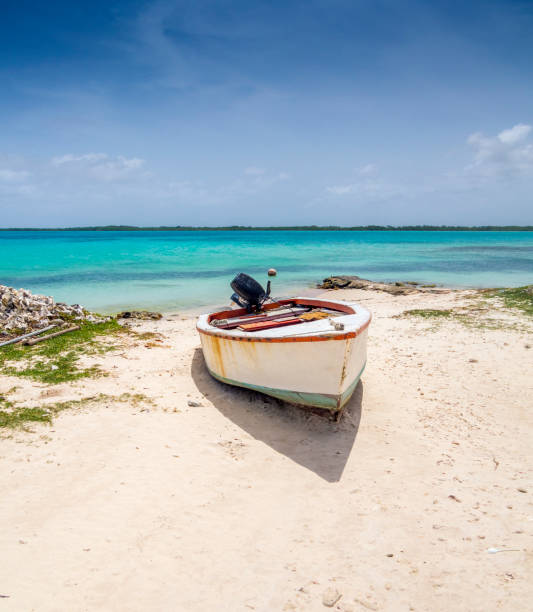 istock Fishing boat on tropical beach 1083252410