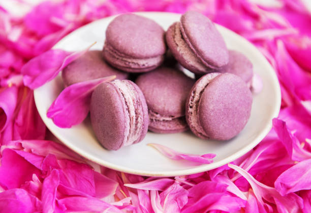 istock Pink peony petals with macarons 1083253032