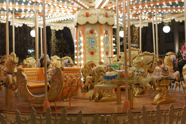 istock Merry go round horse carousel. 1083257930