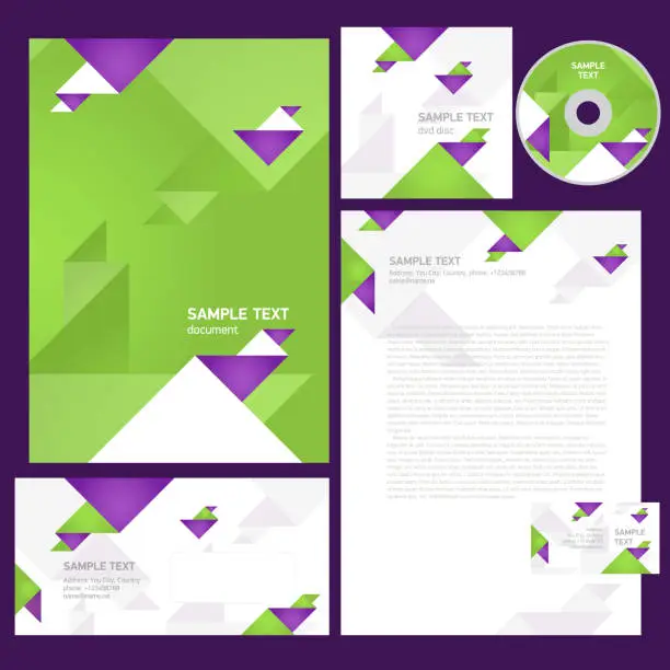 Vector illustration of corporate identity template geometric triangle  abstract element green white color background