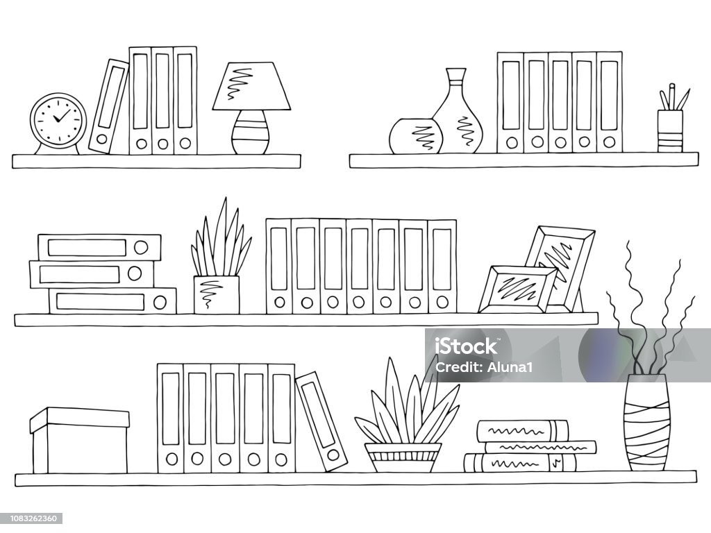 Shelves set graphic black white isolated office sketch illustration vector Shelf stock vector