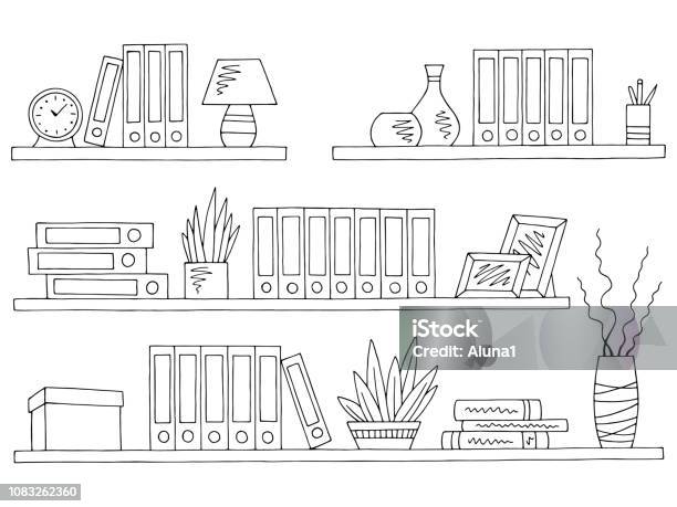 Shelves Set Graphic Black White Isolated Office Sketch Illustration Vector Stock Illustration - Download Image Now