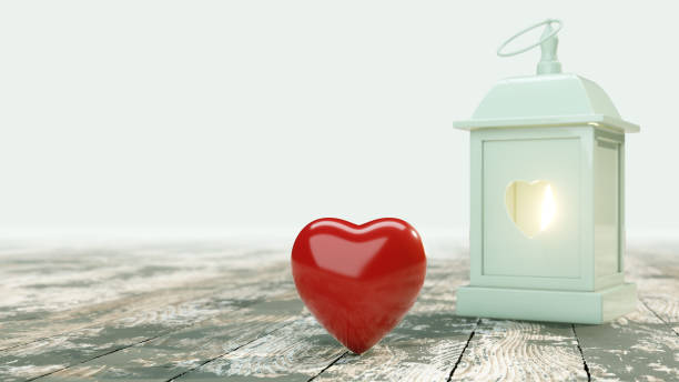istock Valentine day background. Heart and lantern on old wooden table. 1083264018