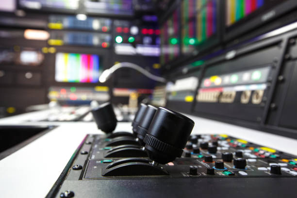istock TV broadcasting, Video switch of Television Broadcast, working with video and audio mixer 1083266252