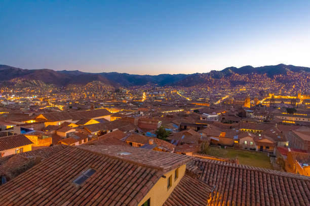 Rooftops of Cusco city in Peru, seen during the evening.