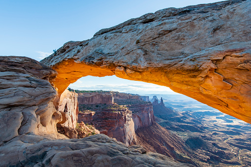 Sunrise at Mesa Arch at the Canyonlands National Park, Utah, United States.