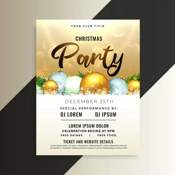 Vector illustration of shiny christmas party flyer template with 3d balls