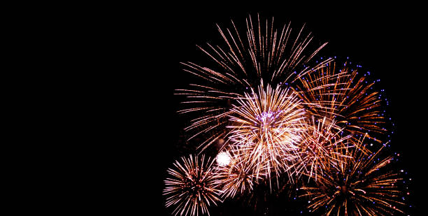 istock Festival and anniversary fireworks on black sky at night 1083273250