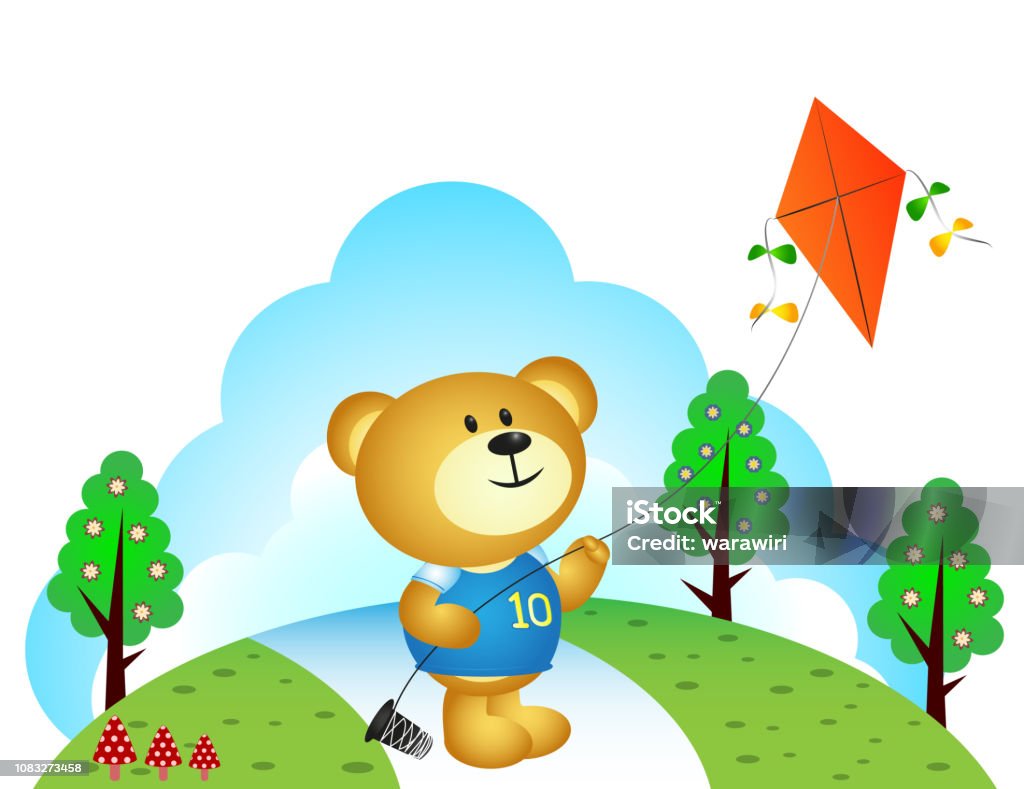 Little Bear Playing Kites At The Park Stock Illustration - Download Image  Now - Frame - Border, Kite - Toy, Animal - iStock