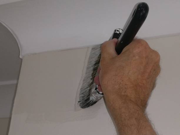 istock Hand with paint brush emulsioning wall 1083275688