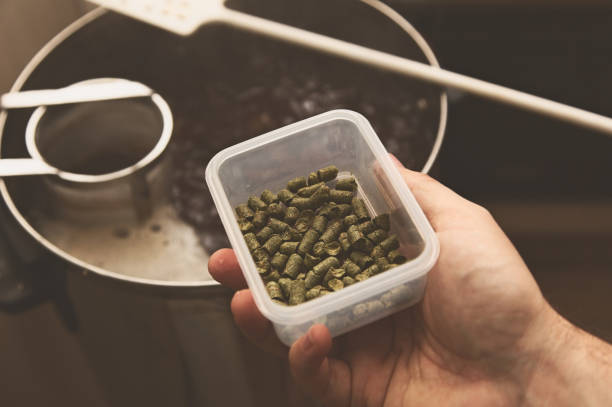 Jar full of hops pellets used for brewing beer