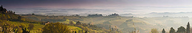 Vinyards villages misty valleys cypress trees San Gimignano Tuscany Italy The idyllic landscape of rolling hills, mist shrouded vineyards, cypress trees and picturesque villas that typify the tranquil Tuscan countryside around San Gimignano, Siena, Italy, in this large and detailed panoramic spring vista. ProPhoto RGB profile for maximum color fidelity and gamut.

[b]See many more great images of Tuscany here:[/b]

[url=http://www.istockphoto.com/search/lightbox/8196080][img]http://www.fotovoyager.com/istock/lightbox_tuscany.jpg[/img][/url]

[b]See many more great panoramic images here:[/b]

[url=http://www.istockphoto.com/search/lightbox/384048][img]http://www.fotovoyager.com/istock/lightbox_panoramas.jpg[/img][/url] patchwork landscape stock pictures, royalty-free photos & images
