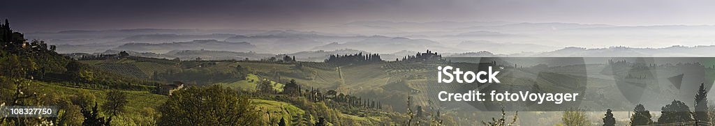 Vinyards aldeias misty vales cypress árvores San Gimignano Toscana Itália - Royalty-free Vinha Foto de stock