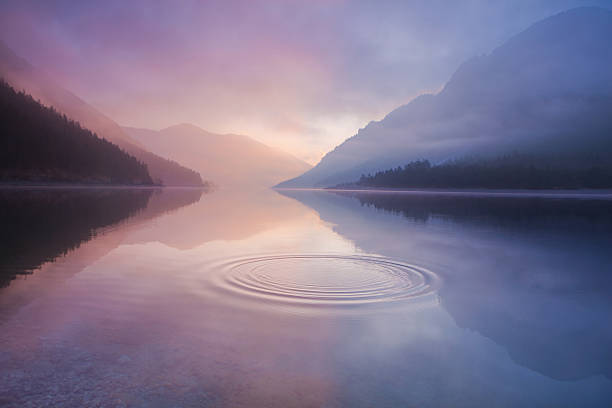 lake plansee, tirol austria  mountain sunrise stock pictures, royalty-free photos & images