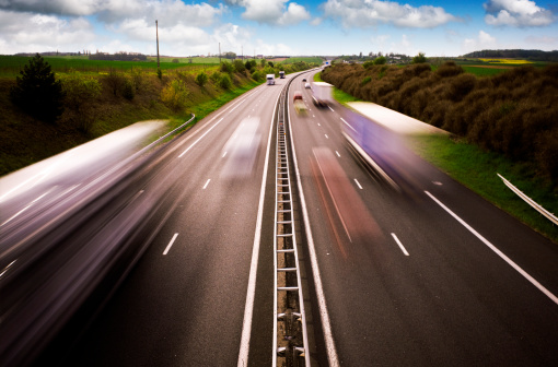 Traffic streaks on a busy French motorway