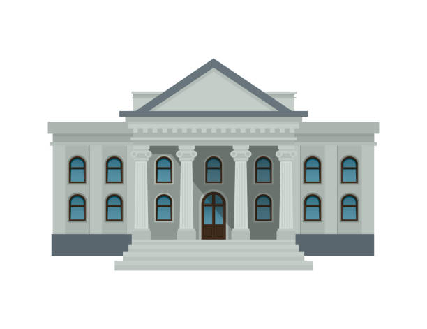 銀行はファサード、大学や政府機関の建物します。公共の白い背景に分離された高い列を持つ建物します。フラット スタイルのベクトル図です。eps10。 - legislature building点のイラスト素材／クリップアート素材／マンガ素材／アイコン素材