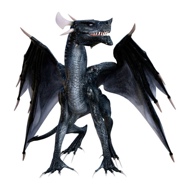 istock 3D illustration black fantasy dragon on white 1083280442