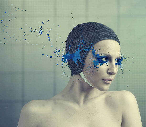 make-up blu - splashing color image front view head and shoulders foto e immagini stock