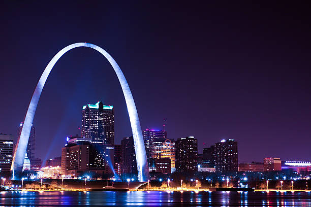 St.Louis Cityscape and Arch at night stock photo